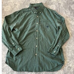 Chaps Mens Striped Button Down Shirt Green White Long Sleeve Size L G